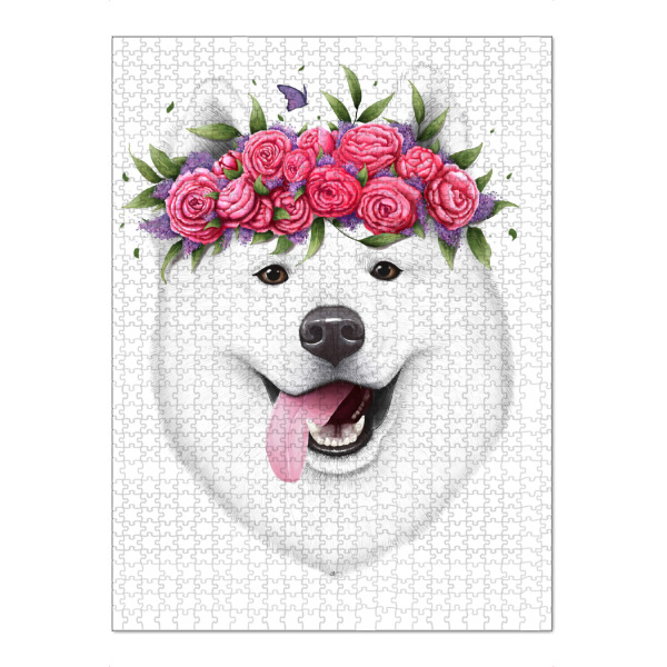Puzzle Ravensburger "Samoyed with flowers" artboxONE - Floral,Für Kinder,Tiere,Fashion
