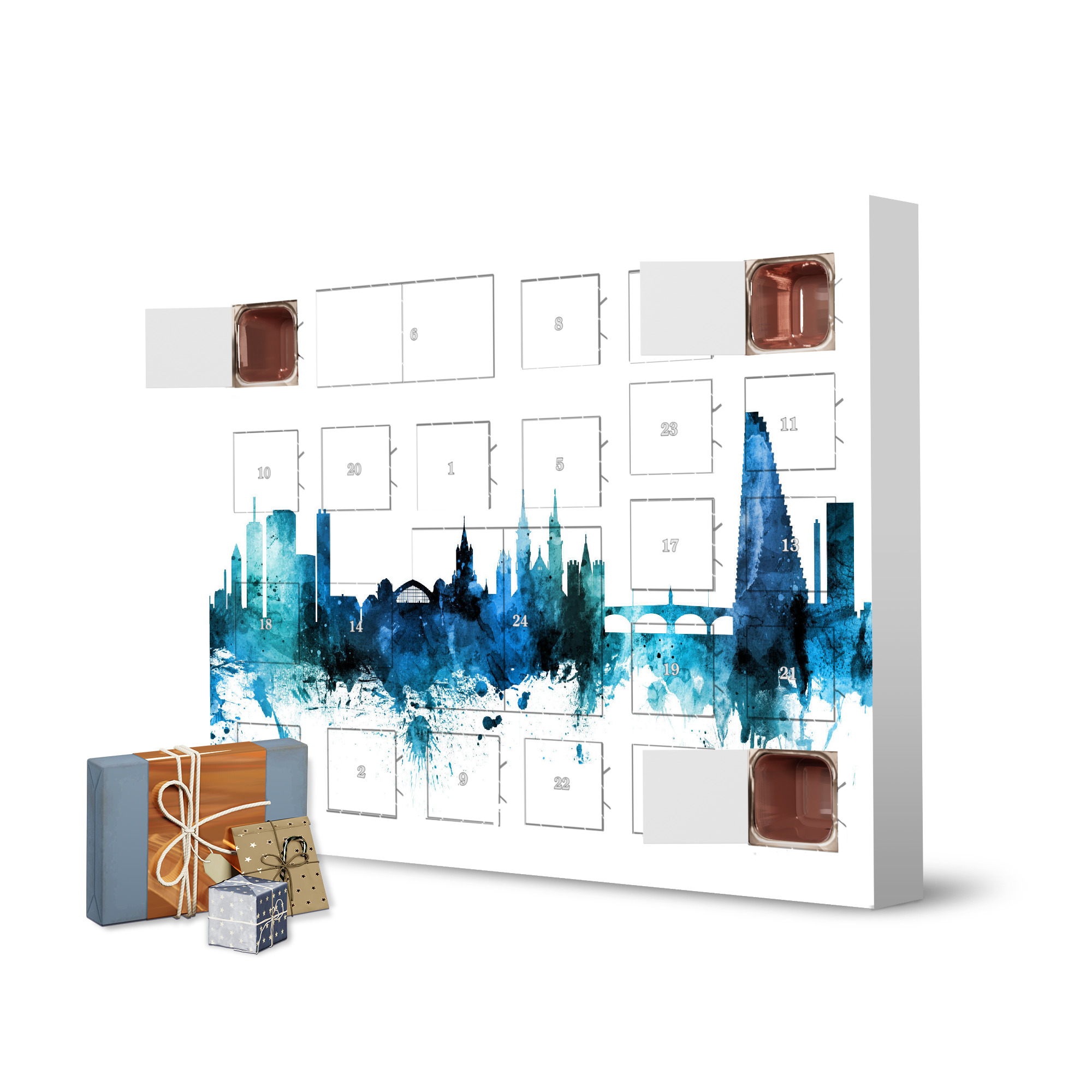 Adventskalender zum Selbstbefüllen Basel Switzerland Skyline Blue artboxONE Adventskalender Städte