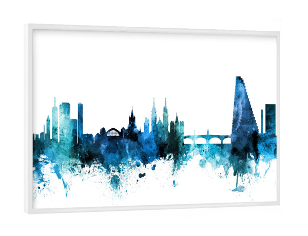 Poster mit weißem Rahmen "Basel Switzerland Skyline Blue" artboxONE - Städte,Reise