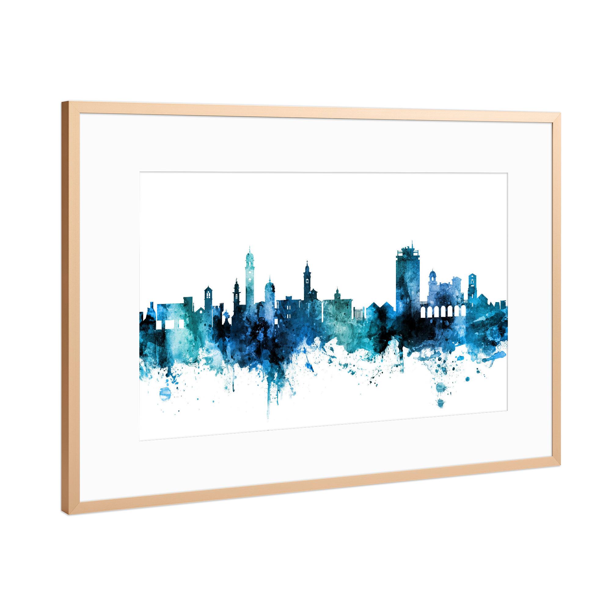 Poster mit Rahmen Kupfer "Lugano Switzerland Skyline Blue" artboxONE - Städte,Reise,Städte / Weitere