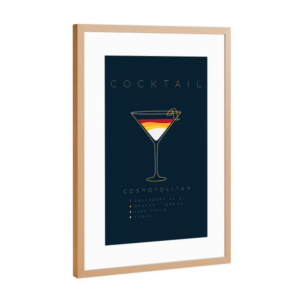 Poster mit Rahmen Kupfer "Cosmopolitan cocktail flat blue" artboxONE - Essen & Trinken,Essen & Trinken / Alkohol
