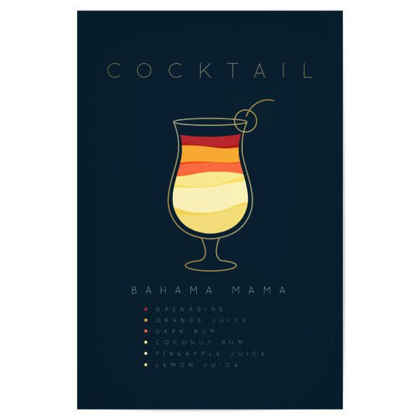 Poster "Bahama Mama cocktail flat blue" artboxONE - Essen & Trinken,Essen & Trinken / Alkohol
