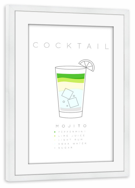 Poster mit Rahmen weiß "Mojito cocktail flat" artboxONE - Essen & Trinken,Essen & Trinken / Alkohol