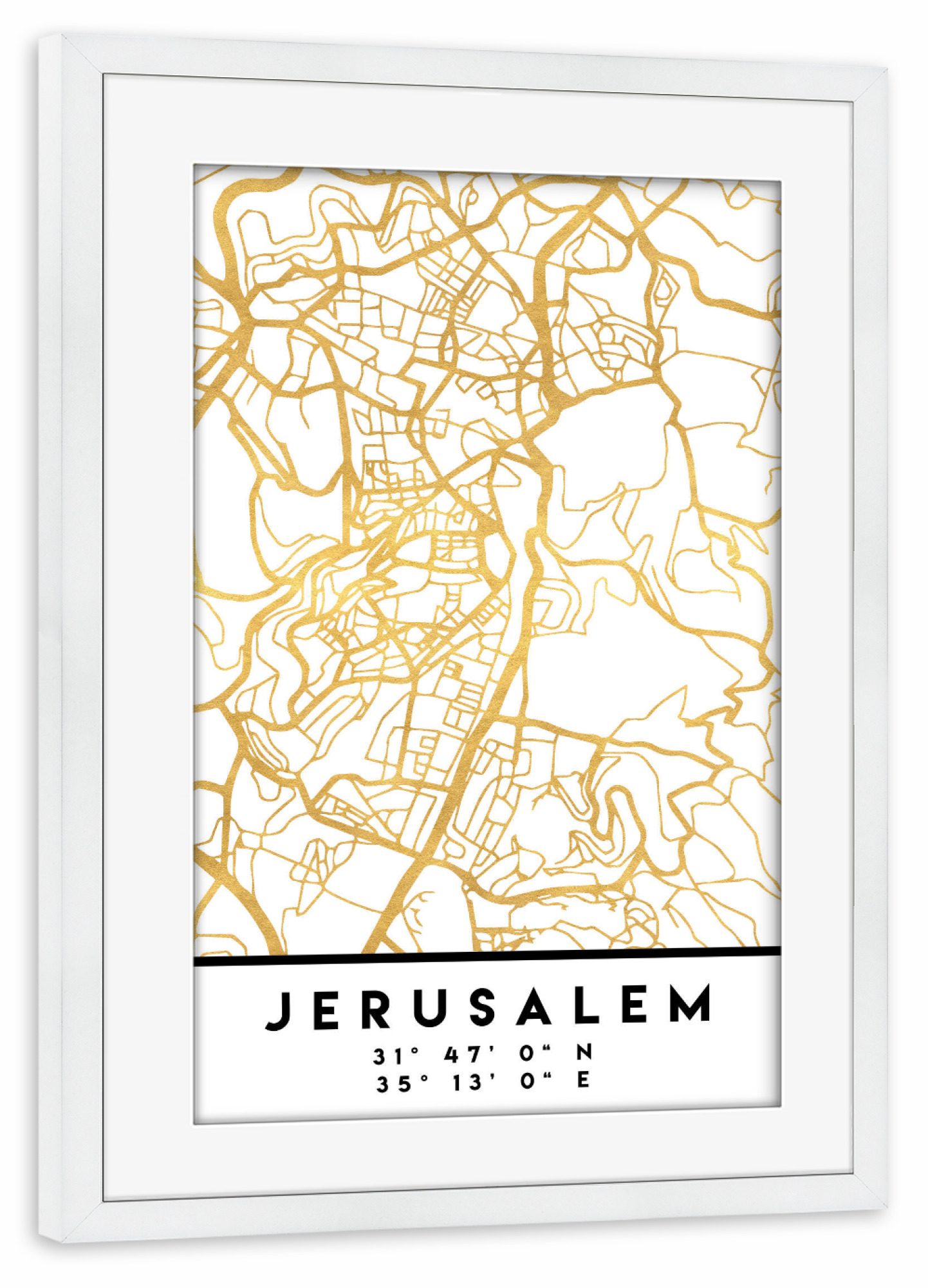 Poster mit Rahmen weiß "JERUSALEM ISRAEL/PALESTINE MAP ART" artboxONE - Städte,Reise,Kartografie