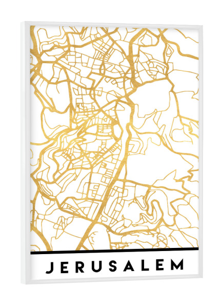 Poster mit weißem Rahmen "JERUSALEM ISRAEL/PALESTINE MAP ART" artboxONE - Städte,Reise,Kartografie