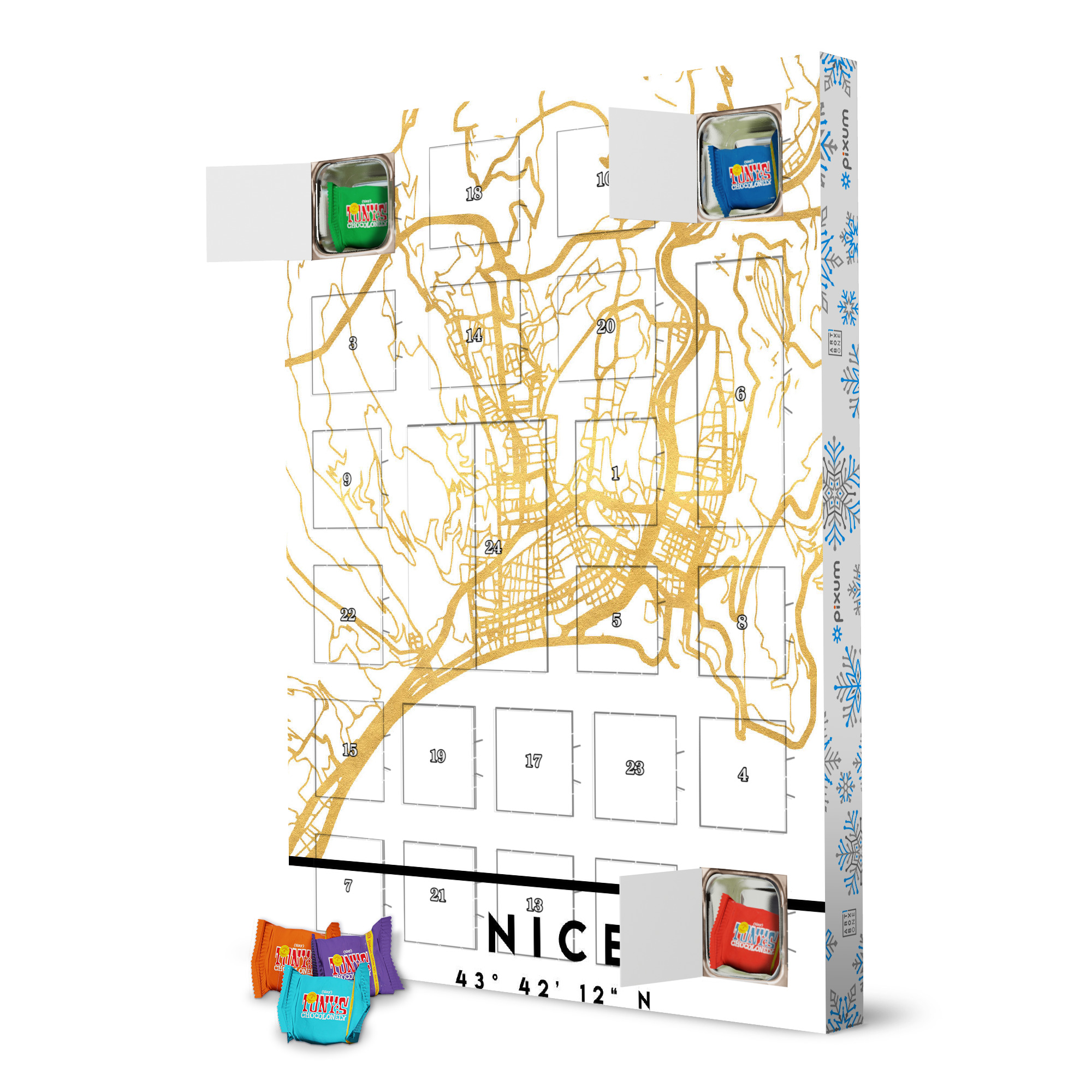 Adventskalender mit Tony's Chocolonely NICE FRANCE STREET MAP ART artboxONE Adventskalender Städte