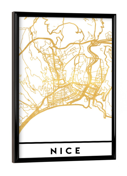 Poster mit schwarzem Rahmen "NICE FRANCE STREET MAP ART" artboxONE - Städte,Reise,Kartografie
