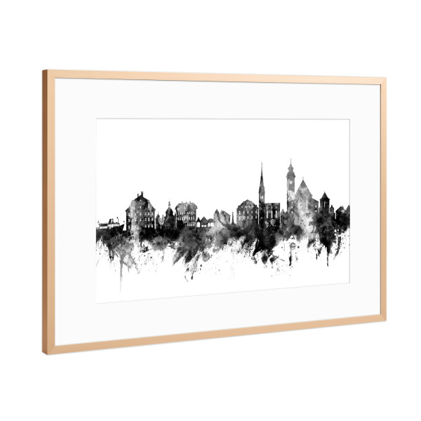 Poster mit Rahmen Kupfer "Hallstatt Austria Skyline bw" artboxONE - Städte,Reise,Schwarzweiß