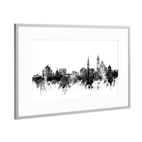 Poster mit Rahmen Silber "Hallstatt Austria Skyline bw" artboxONE - Städte,Reise,Schwarzweiß
