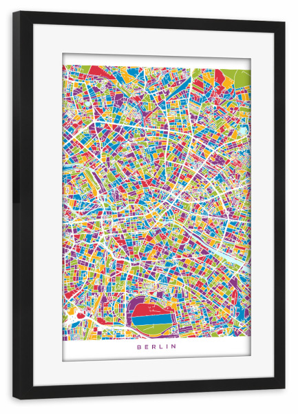 Poster mit Rahmen schwarz "Berlin Germany City Map rgb" artboxONE - Städte / Berlin,Reise,Kartografie