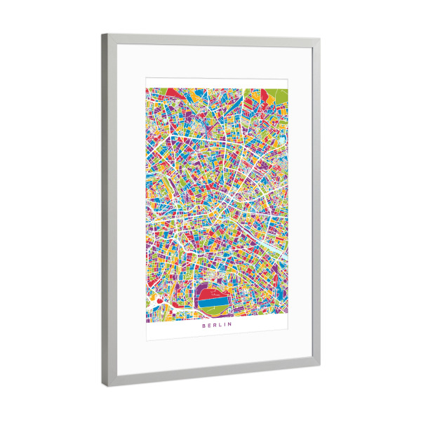 Poster mit Rahmen Silber "Berlin Germany City Map rgb" artboxONE - Städte / Berlin,Reise,Kartografie