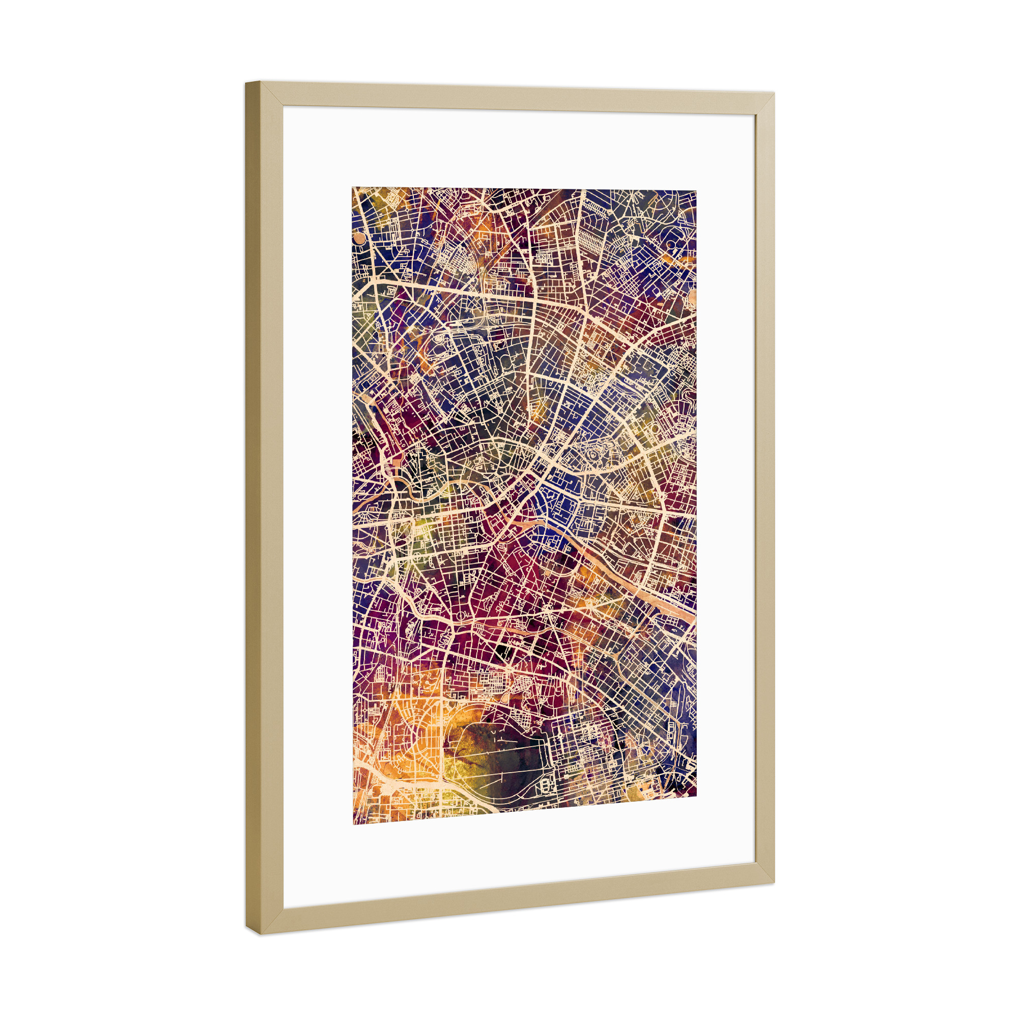 Poster mit Rahmen Gold "Berlin Germany City Map purp" artboxONE - Städte / Berlin,Reise,Kartografie