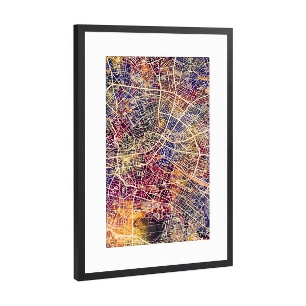 Poster mit Rahmen Schwarz (Metallic) "Berlin Germany City Map purp" artboxONE - Städte / Berlin,Reise,Kartografie