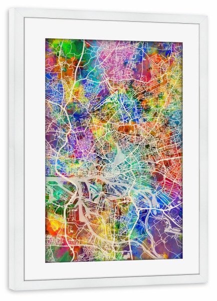 Poster mit Rahmen weiß "Hamburg Germany City Map colour" artboxONE - Städte / Hamburg,Reise,Kartografie