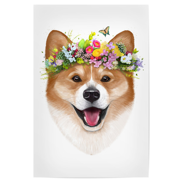 Poster 30x20 cm "Korgi with flowers" artboxONE - Floral,Tiere,Fashion,Lustig