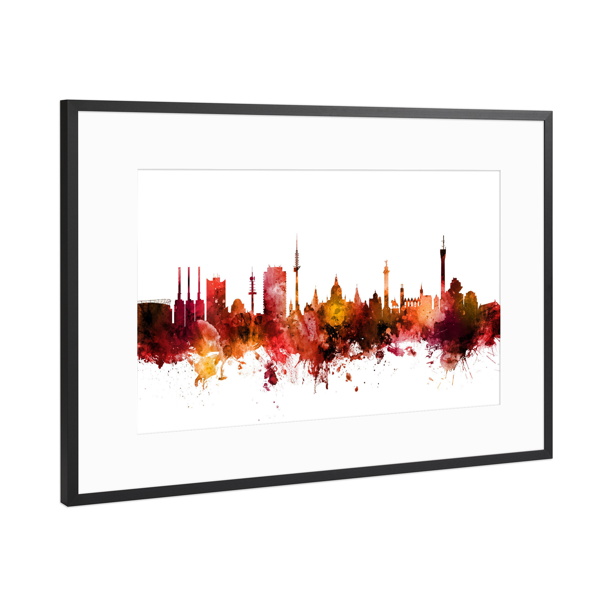 Poster mit Rahmen Schwarz (Metallic) "Hannover Germany Skyline Red" artboxONE - Städte,Reise,Städte / Weitere