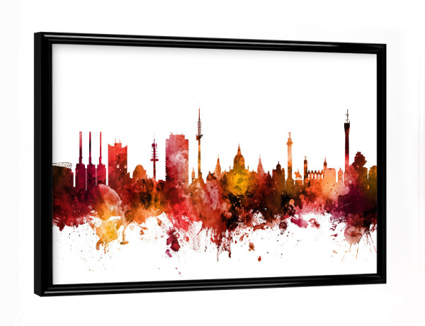 Poster mit schwarzem Rahmen "Hannover Germany Skyline Red" artboxONE - Städte,Reise,Städte / Weitere