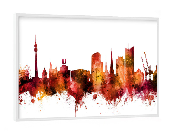 Poster mit weißem Rahmen "Dortmund Germany Skyline Red" artboxONE - Städte,Reise,Städte / Weitere
