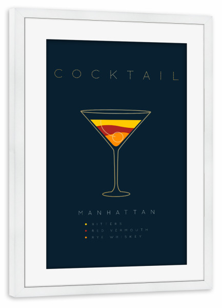 Poster mit Rahmen weiß "Manhattan cocktail flat blue" artboxONE - Essen & Trinken,Essen & Trinken / Alkohol