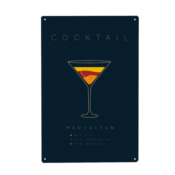 Holzbild "Manhattan cocktail flat blue" artboxONE - Essen & Trinken,Essen & Trinken / Alkohol