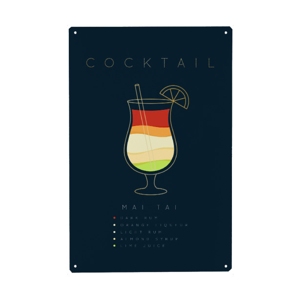 Holzbild "Mai Tai cocktail flat blue" artboxONE - Essen & Trinken,Essen & Trinken / Alkohol