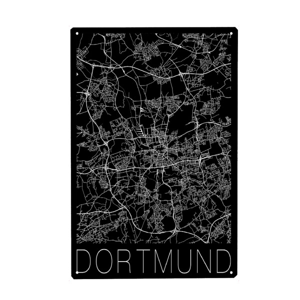 Holzbild "Retro Map of Dortmund black" artboxONE - Städte,Schwarzweiß,Städte / Weitere,Kartografie - Retro,Map,Dortmund,Germany,Black