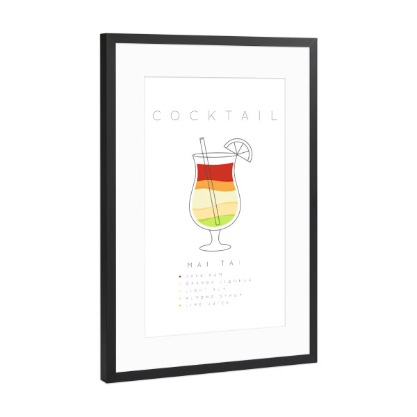 Poster mit Rahmen Schwarz (Metallic) "Mai Tai cocktail flat" artboxONE - Essen & Trinken,Essen & Trinken / Alkohol