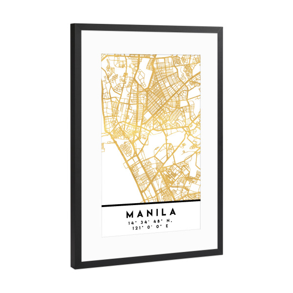 Poster mit Rahmen Schwarz (Metallic) "MANILA PHILIPPINES STREET MAP ART" artboxONE - Städte,Reise,Kartografie