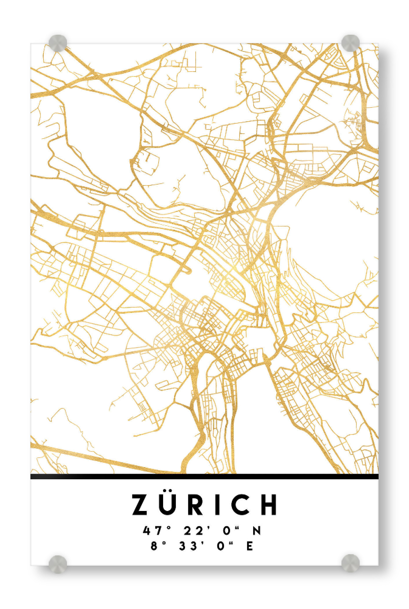 Acrylglasbild "ZÜRICH SWITZERLAND STREET MAP ART" artboxONE - Städte,Reise,Städte / Zürich,Kartografie