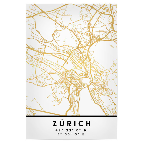 Poster "ZÜRICH SWITZERLAND STREET MAP ART" artboxONE - Städte,Reise,Städte / Zürich,Kartografie