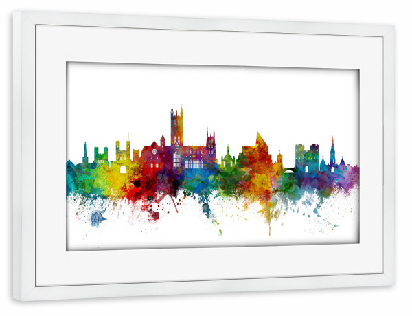 Poster mit Rahmen weiß "Canterbury England Skyline colour" artboxONE - Städte,Reise