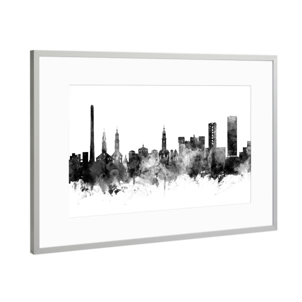 Poster mit Rahmen Silber "Erlangen Germany Skyline bw" artboxONE - Städte,Reise,Schwarzweiß