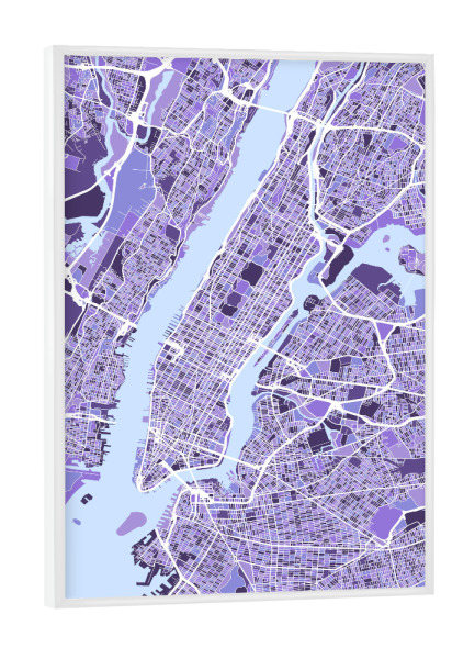 Poster mit weißem Rahmen "New York City Street Map purple" artboxONE - Städte / New York,Reise,Ultraviolet,Kartografie