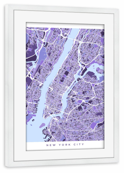 Poster mit Rahmen weiß "New York City Street Map purple" artboxONE - Städte / New York,Reise,Ultraviolet,Kartografie