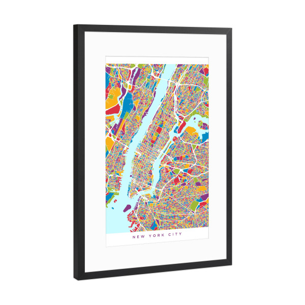 Poster mit Rahmen Schwarz (Metallic) "New York City Street Map rgb" artboxONE - Städte / New York,Reise,Kartografie