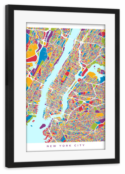 Poster mit Rahmen schwarz "New York City Street Map rgb" artboxONE - Städte / New York,Reise,Kartografie