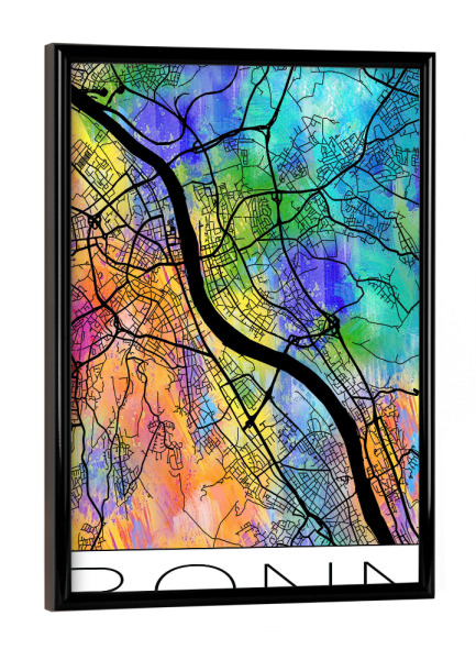 Poster mit schwarzem Rahmen "Retro Map Bonn Germany colour" artboxONE - Städte,Reise,Städte / Weitere - Retro,Map,Bonn,Germany,Watercolor,Street amp