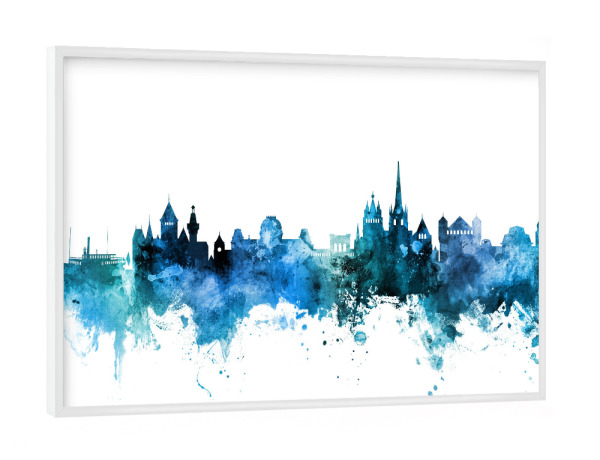 Poster mit weißem Rahmen "Lausanne Switzerland Skyline Blue" artboxONE - Städte,Reise