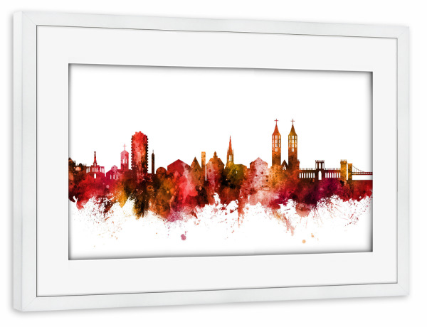 Poster mit Rahmen weiß "Kassel Germany Skyline Red" artboxONE - Städte,Reise,Städte / Weitere