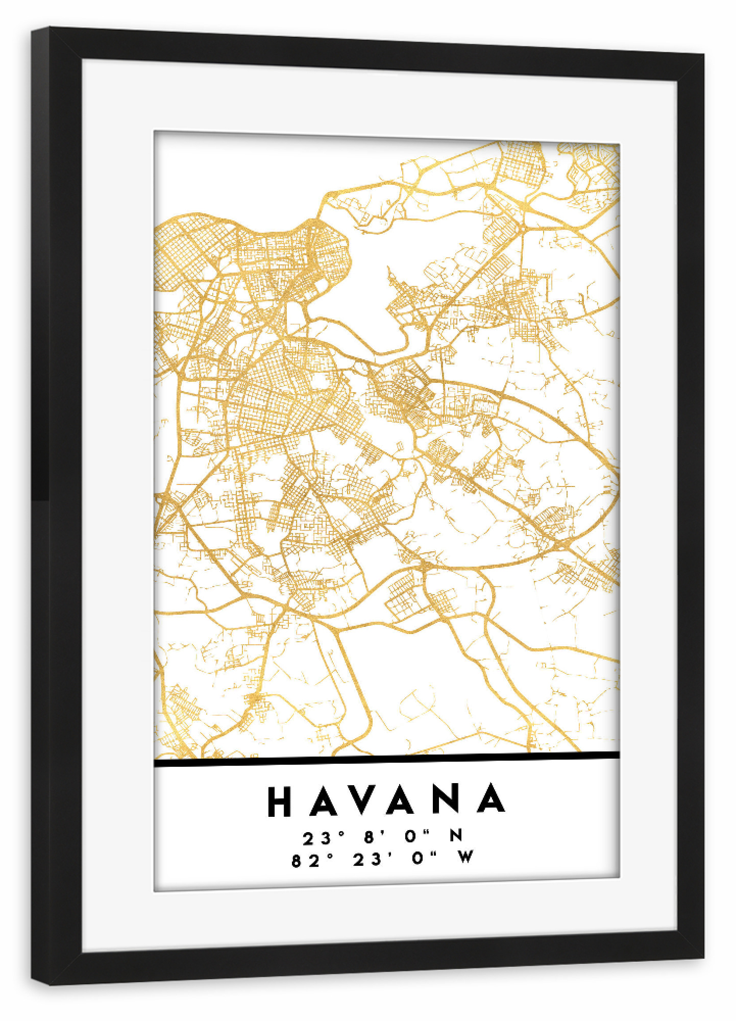 Poster mit Rahmen schwarz "HAVANA CUBA STREET MAP ART" artboxONE - Städte,Reise,Kartografie