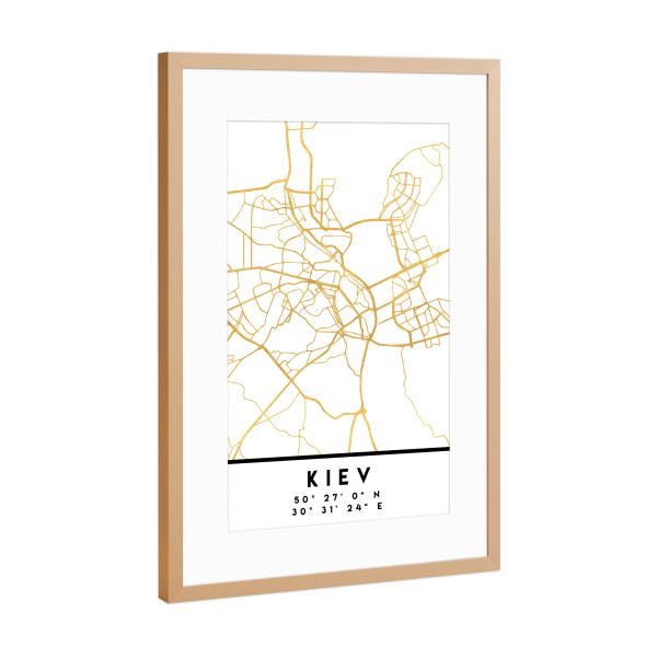 Poster mit Rahmen Kupfer "KIEV UKRAINE STREET MAP ART" artboxONE - Städte,Reise,Kartografie