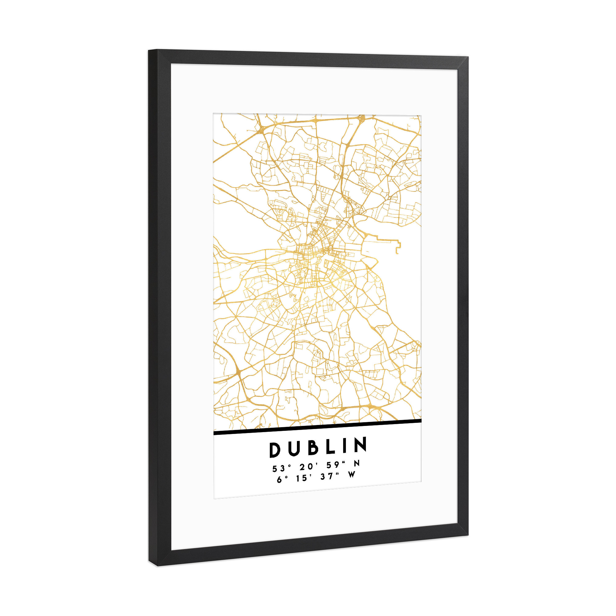Poster mit Rahmen Schwarz (Metallic) "DUBLIN IRELAND STREET MAP ART" artboxONE - Städte,Reise,Kartografie