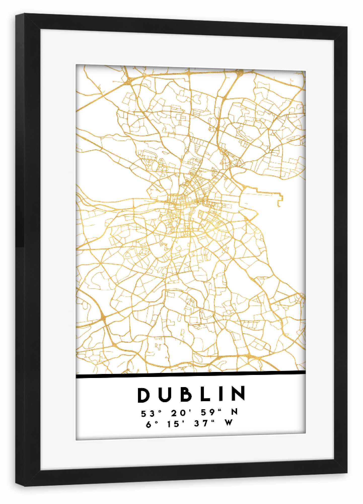 Poster mit Rahmen schwarz "DUBLIN IRELAND STREET MAP ART" artboxONE - Städte,Reise,Kartografie