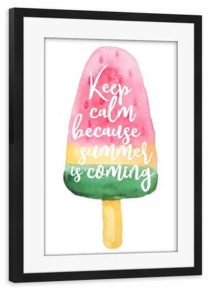 Poster mit Rahmen schwarz "Summer is coming" artboxONE - Typografie,Essen & Trinken,Reise / Strand und Meer,Festivals,Lustig