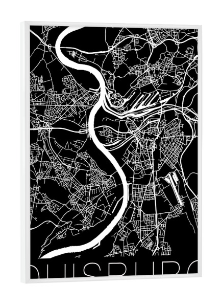 Poster mit weißem Rahmen "Retro Map of Duisburg black" artboxONE - Städte,Schwarzweiß,Städte / Weitere,Kartografie