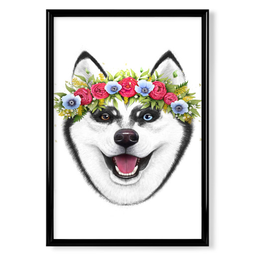 Husky with flowers
