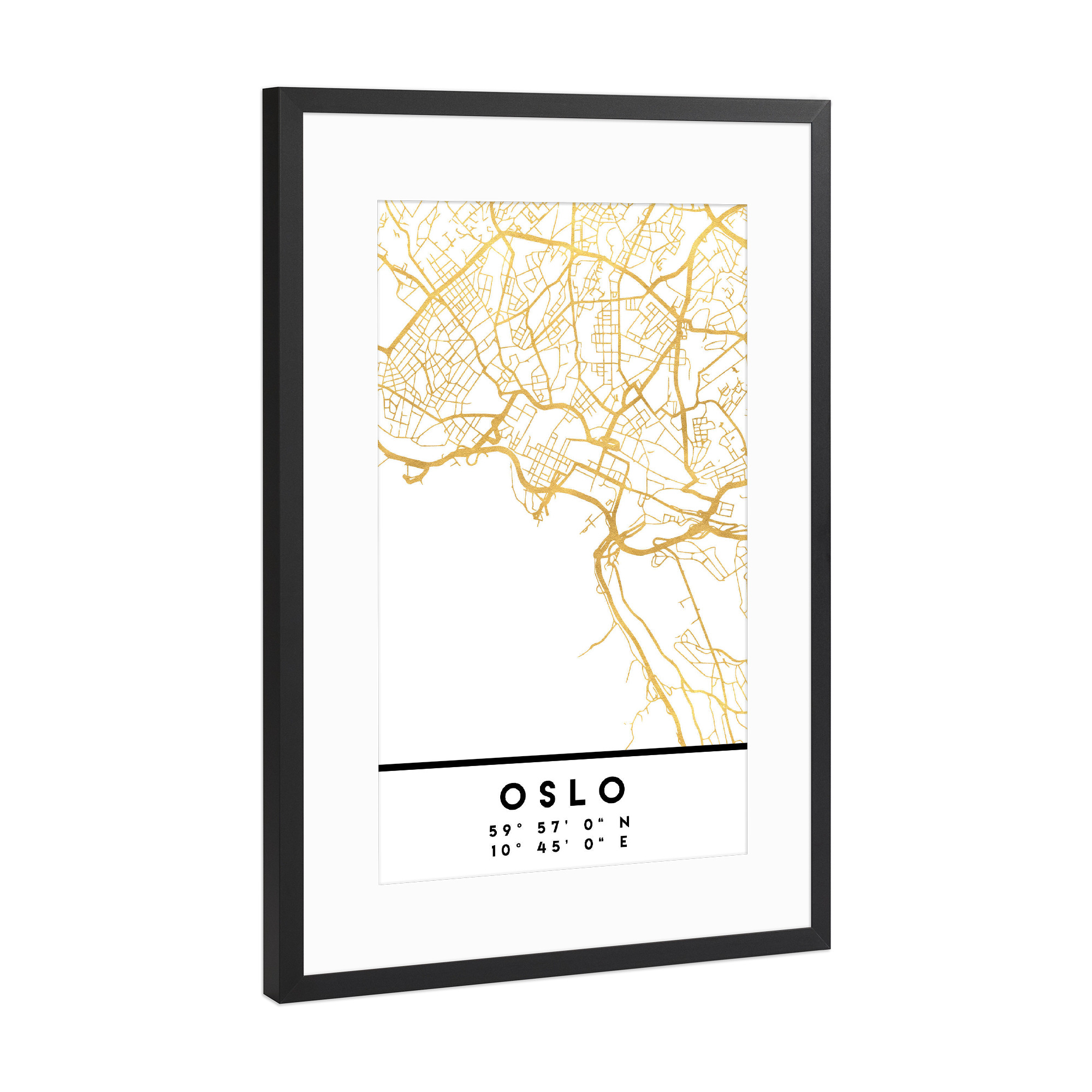 Poster mit Rahmen Schwarz (Metallic) "OSLO NORWAY STREET MAP ART" artboxONE - Städte,Reise,Kartografie