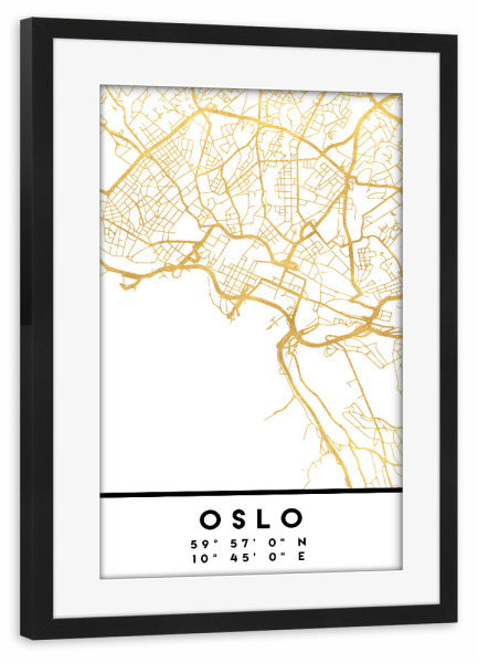 Poster mit Rahmen schwarz "OSLO NORWAY STREET MAP ART" artboxONE - Städte,Reise,Kartografie