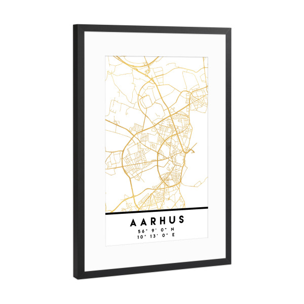 Poster mit Rahmen Schwarz (Metallic) "AARHUS DENMARK STREET MAP ART" artboxONE - Städte,Reise,Städte / Aarhus,Kartografie