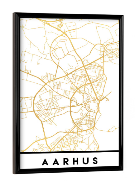 Poster mit schwarzem Rahmen "AARHUS DENMARK STREET MAP ART" artboxONE - Städte,Reise,Städte / Aarhus,Kartografie